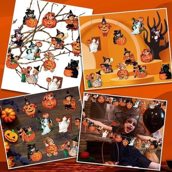 24 Pcs Multicoloed Ornaments Wooden for Tree Pumpkin Retro Halloween Dec… - Picture 4 of 6